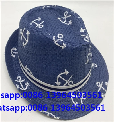 Ankare tryckt pappersstrå fedora hatt