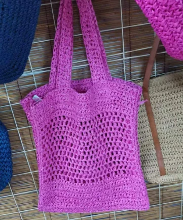 Rosa skräddarsydd virkad pappersväska för kvinnor med logotyp