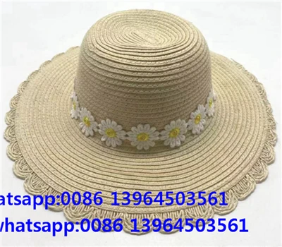 Daisy Ribbon Bred brätte vävt papper halm hatt för kvinnor