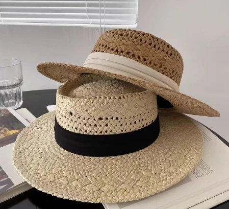Svart Band Strå Strand Kvinnor Hatt