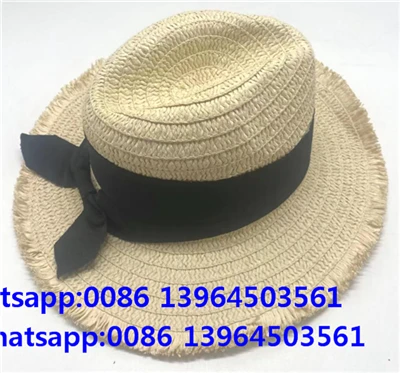 Svart bowknot tofs Fedora Sun halmhatt