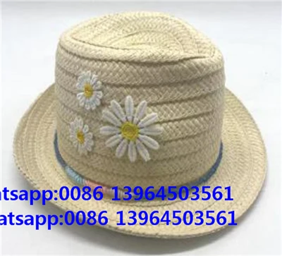 Broderi vit blomma bred papper flätad flicka stråhatt