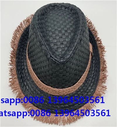 Handvävd svart fedora tassel hatt