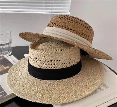 Svart Band Strå Strand Kvinnor Hatt