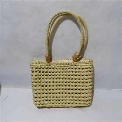 Handgjord Hollow Straw Beige Damväska